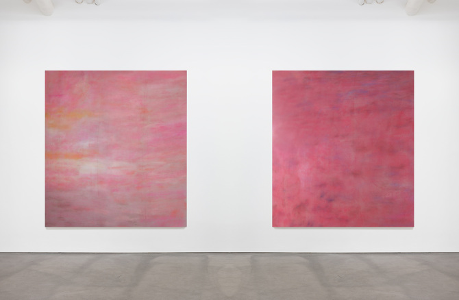 Trucco, 220 x 190 cm each, eyeshadow on cotton canvas, seven weeks, 2014