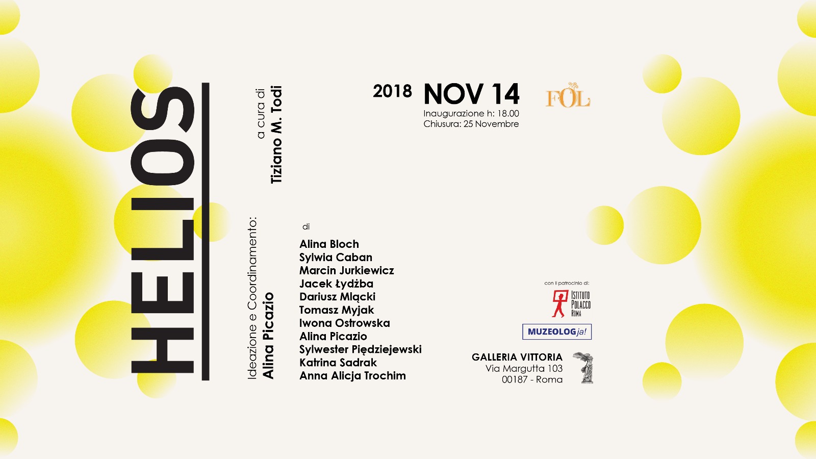 Helios – Dal 14 novembre a Galleria Vittoria